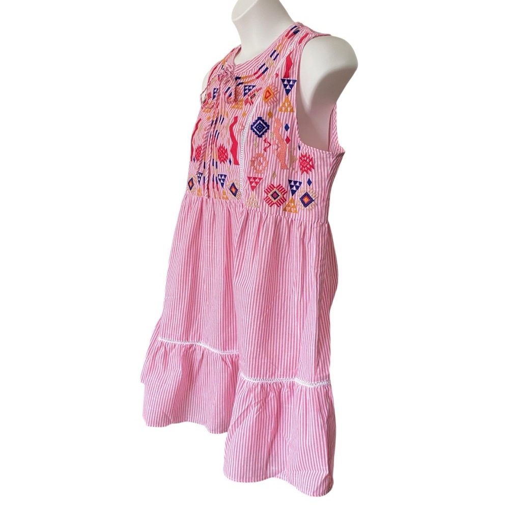 Umgee Pink White Stripe Sleeveless Tribal Aztec Print Mini Dress Size Large NWT - Picture 2 of 8